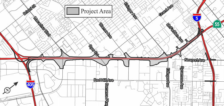 Map of Rte 55 Improvement Project Rte 405 to Rte 5