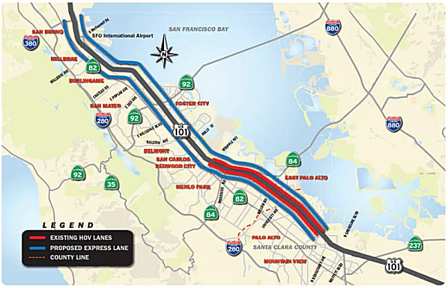 Express Lanes - Mtn View to SFO. Image from Caltrans.